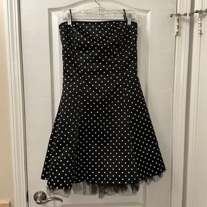 Jessica McClintock Strapless Black Satin Dress 11/12 Polka Dot Retro Rockabilly